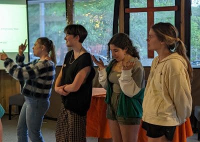 Students standing in front of worship